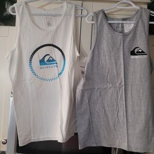 Quiksilver White and Gray Tank Tops